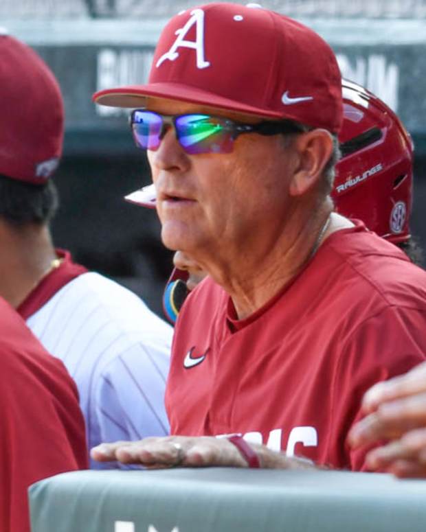 Razorbacks coach Dave Van Horn in dugout against UCA